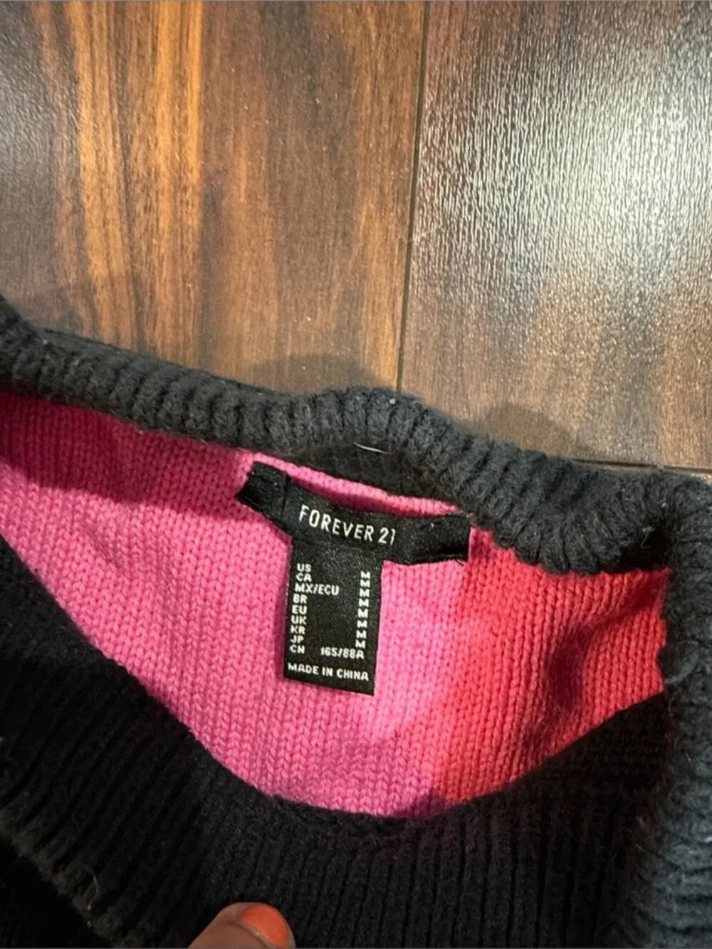 Forever 21 Black Crewneck Sweater with Pink and Lime Sleeves